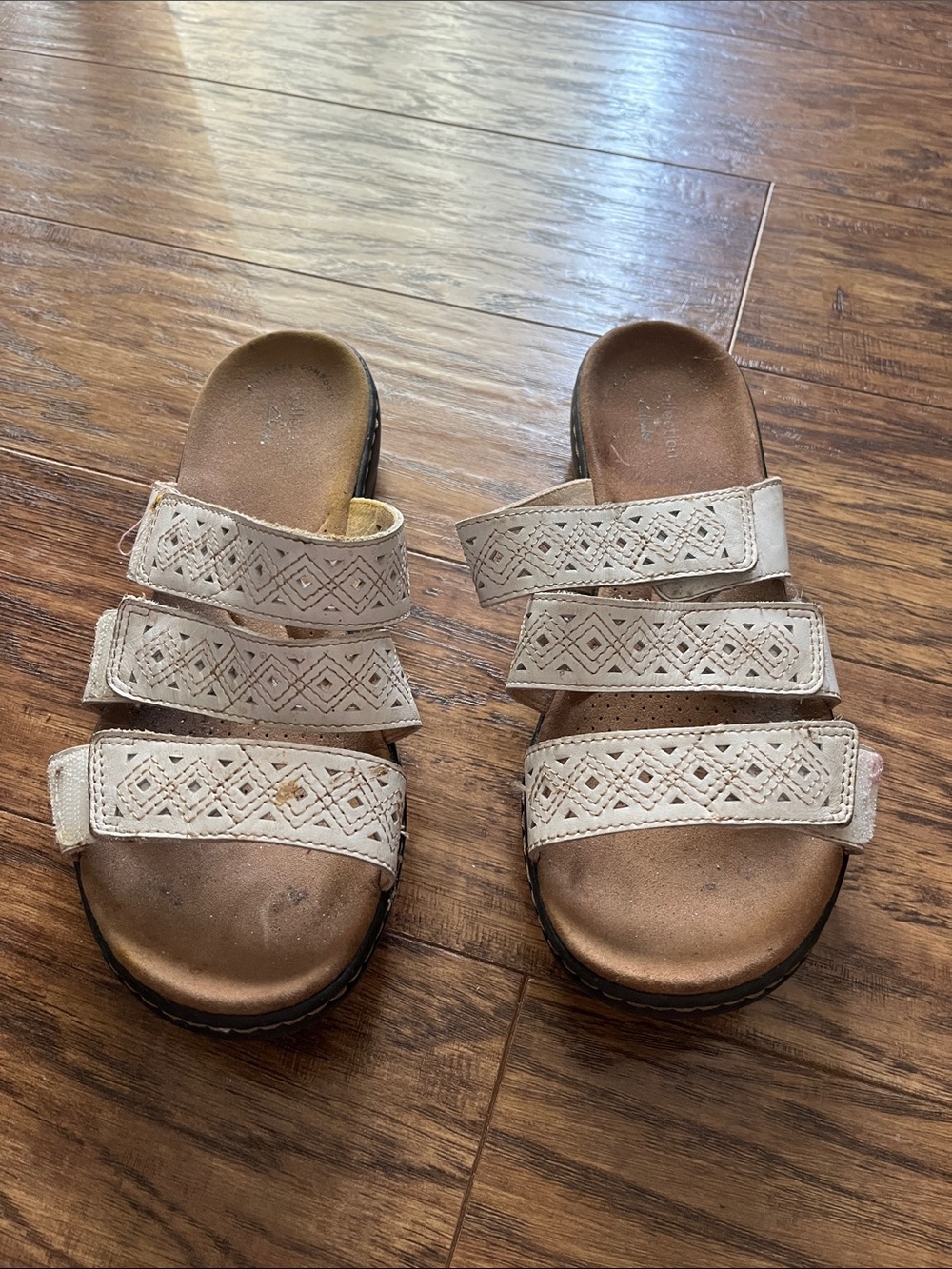 Clarks White Triple-Strap Slide Sandals